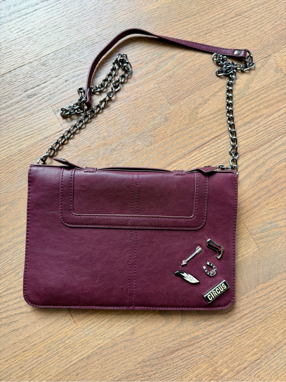 Circus by Sam Edelman Burgundy Chain Strap Shoulder Bag with Enamel Pins